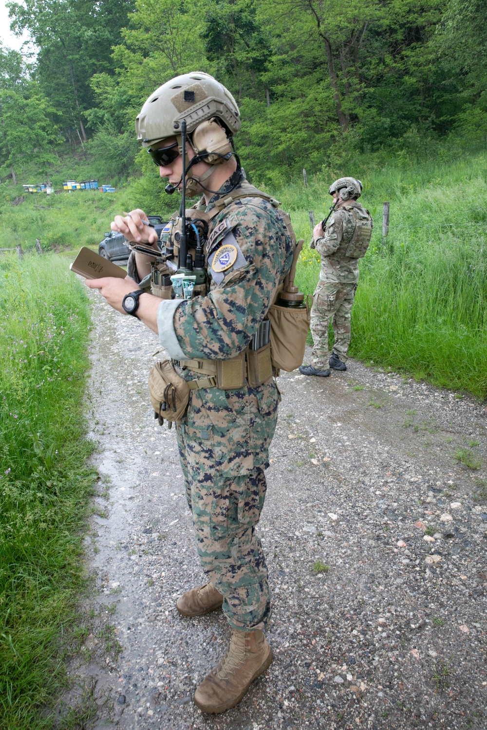 Members of the Armed Forces of Bosnia and Herzegovina’s Joint Terminal Attack Controller (JTAC) team train with US Special Operations Forces to coordinate a training bomber support mission near Tuzla, Bosnia and Herzegovina, 30 MAY 2023.