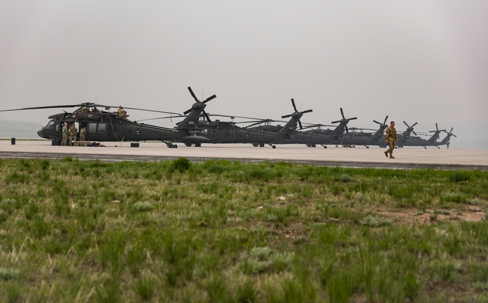 Black Hawks in line at Camp Guernsey