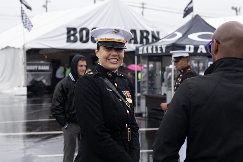 U.S. Marine Corps Silent Drill Platoon performs at the NASCAR Coca-Cola 600