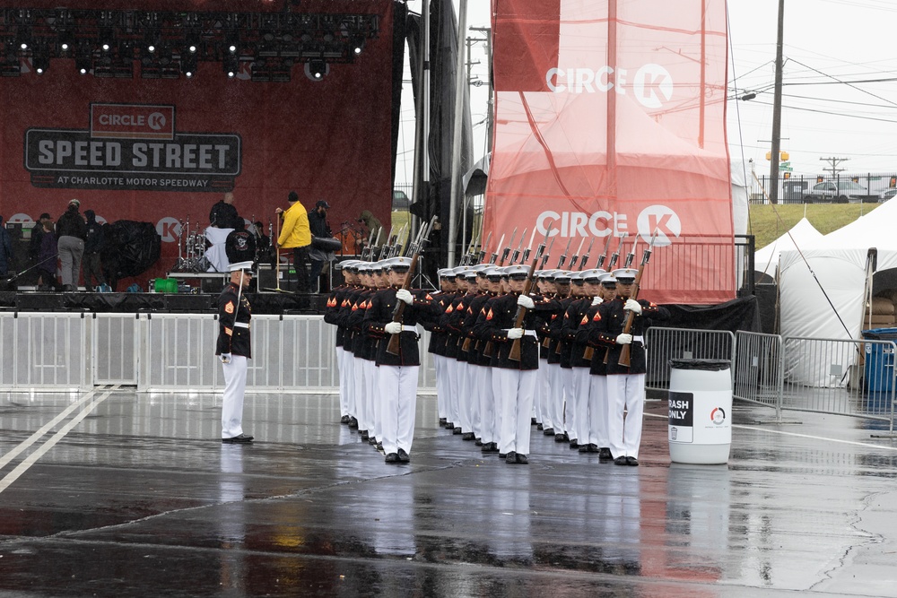 U.S. Marine Corps Silent Drill Platoon performs at the NASCAR Coca-Cola 600