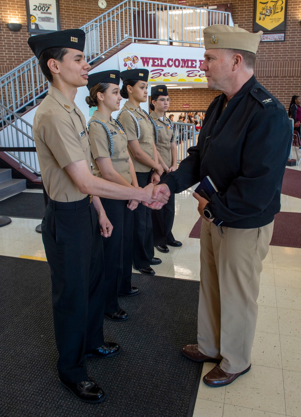 Capt. Craig Mattingly, Commander Naval Service Training Command (NSTC), Visits Zion-Benton Township High School