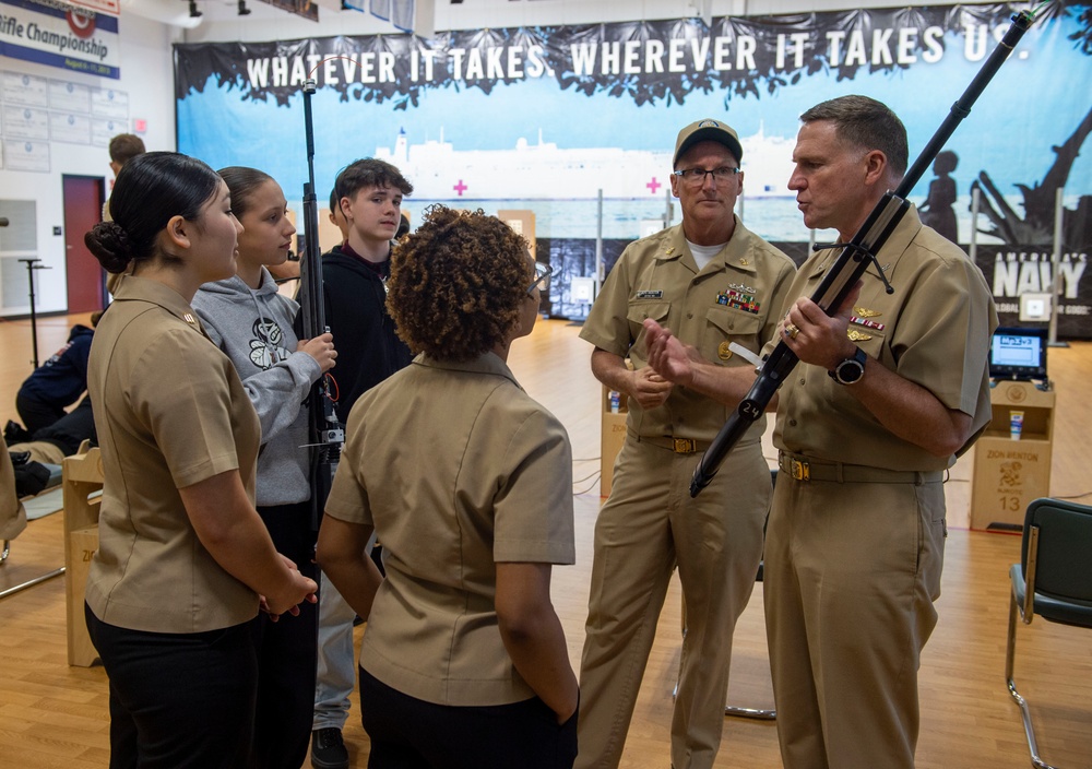 Capt. Craig Mattingly, Commander Naval Service Training Command (NSTC), Visits Zion-Benton Township High School