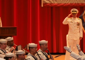 U.S. 7th Fleet Band performs for Commander, Submarine Group 7 during a change of command ceremony.
