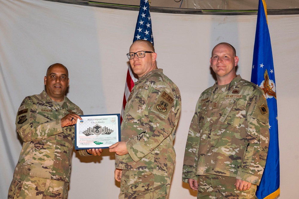 The 378th AEW celebrates during a Master Sgt. Release Party