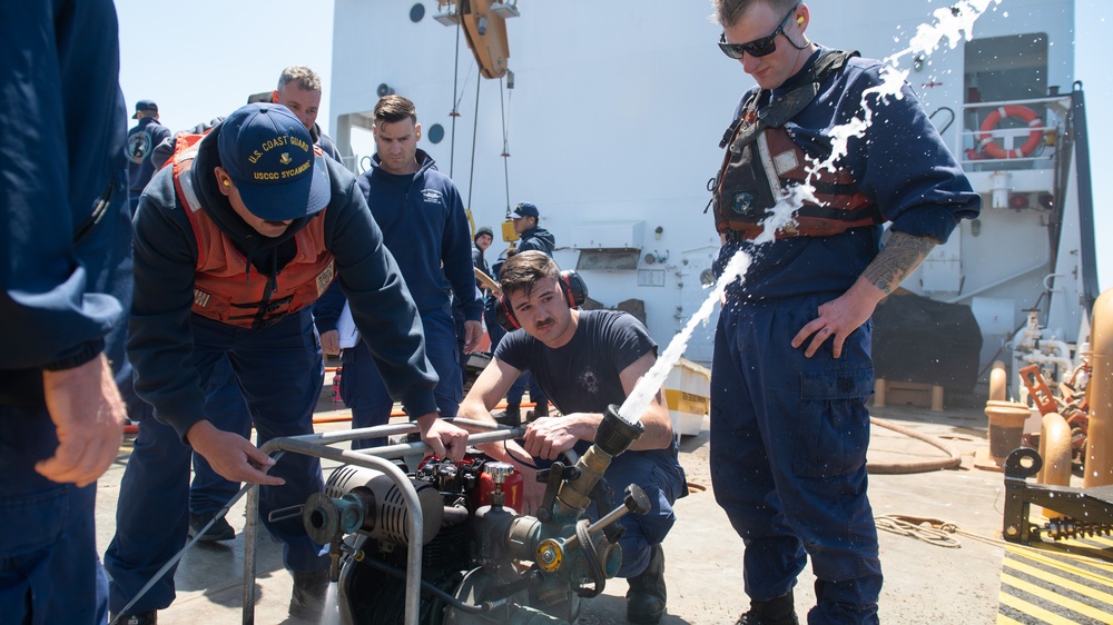 U.S. Coast Guard Cutter Sycamore crew trains en route to Exercise Argus