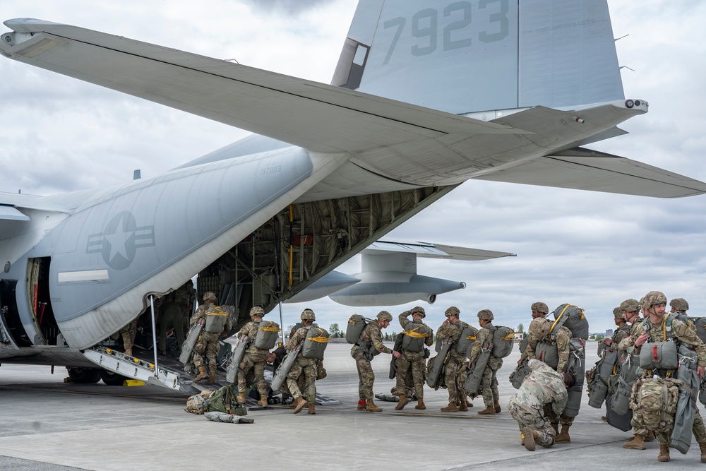 1-509th and 3-509th Infantry Regiments jump together celebrating Geronimo unit lineage