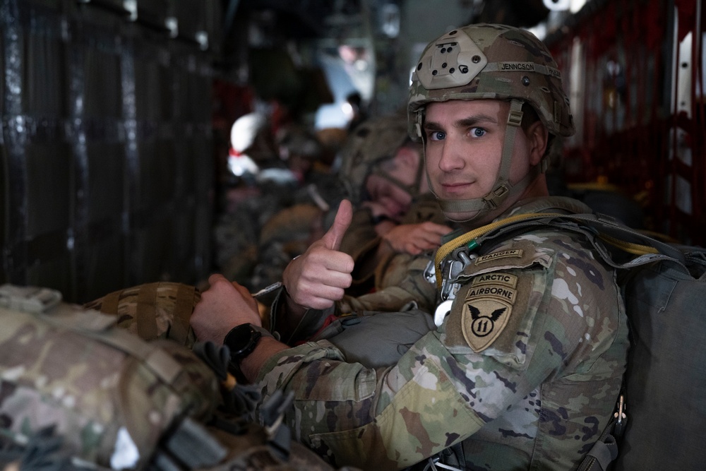 1-509th and 3-509th Infantry Regiments jump together celebrating Geronimo unit lineage