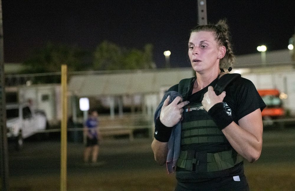 Service members deployed to Camp Lemonnier, Djibouti, perform “The Murph Challenge”