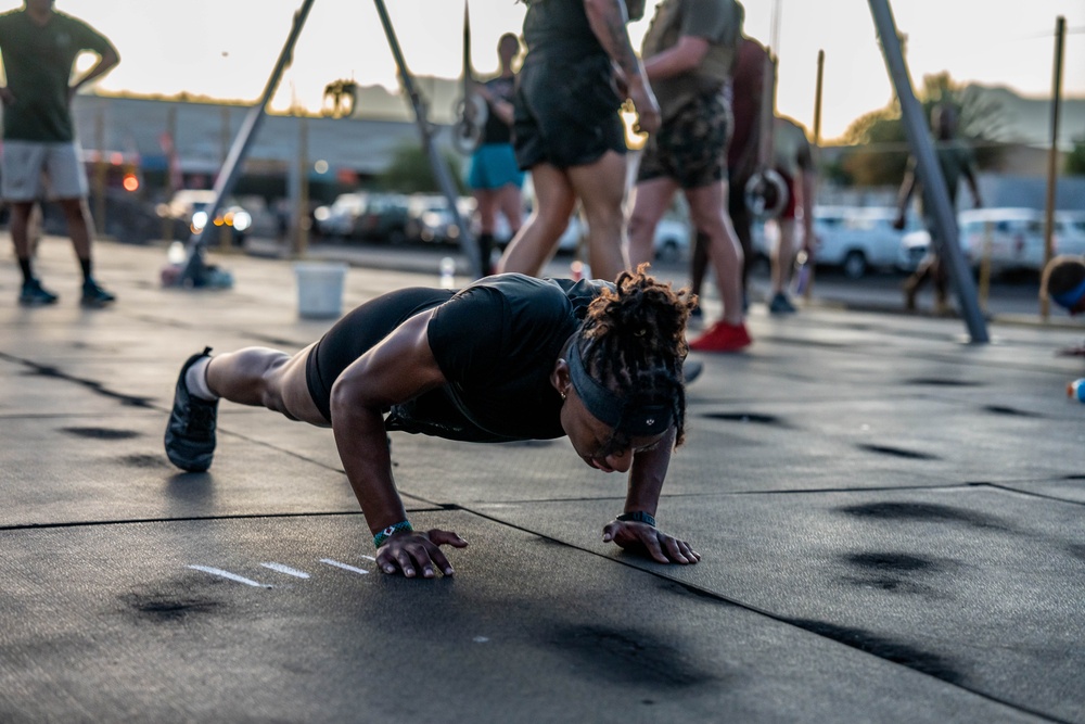 Service members deployed to Camp Lemonnier, Djibouti, perform “The Murph Challenge”