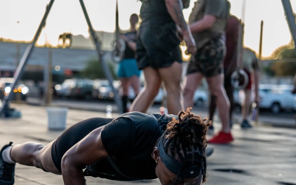 Service members deployed to Camp Lemonnier, Djibouti, perform “The Murph Challenge”