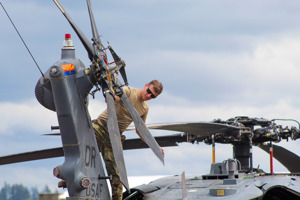 943d Maintenance Squadron inspects HH-60G Pave Hawk helicopters