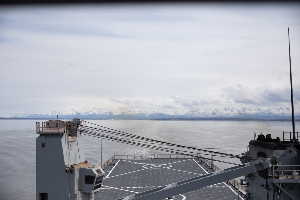 USS Harpers Ferry (LSD 49) departs from Anchorage, Alaska