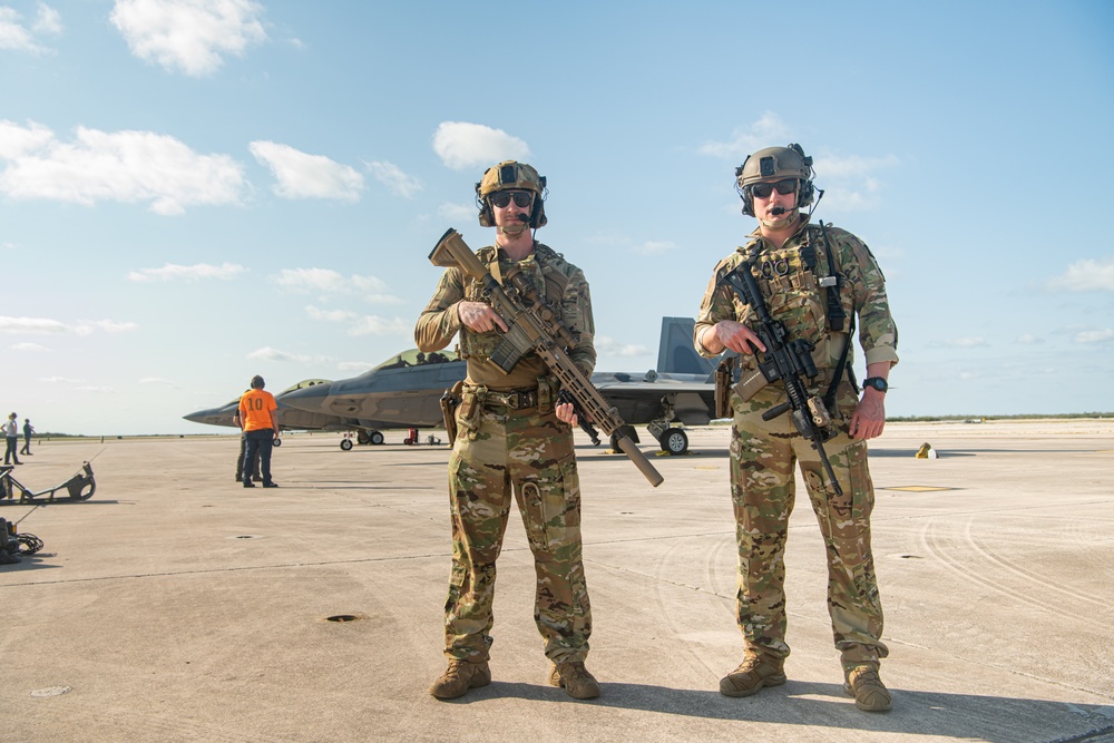 Security Forces Airmen Protect F-22s at Hoodoo Sea