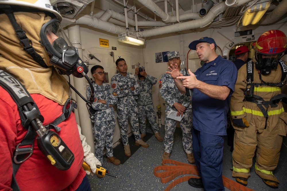 U.S. Coast Guard Cutter Stratton Conducts Damage Control Drills as Part of Trilateral Engagement with Japan and Philippine Coast Guards