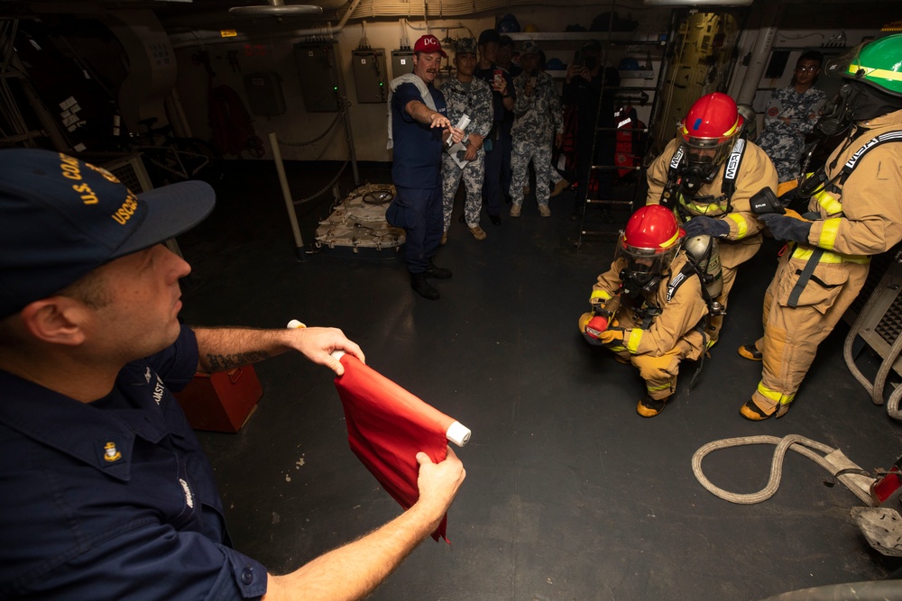 U.S. Coast Guard Cutter Stratton Conducts Damage Control Drills as Part of Trilateral Engagement with Japan and Philippine Coast Guards