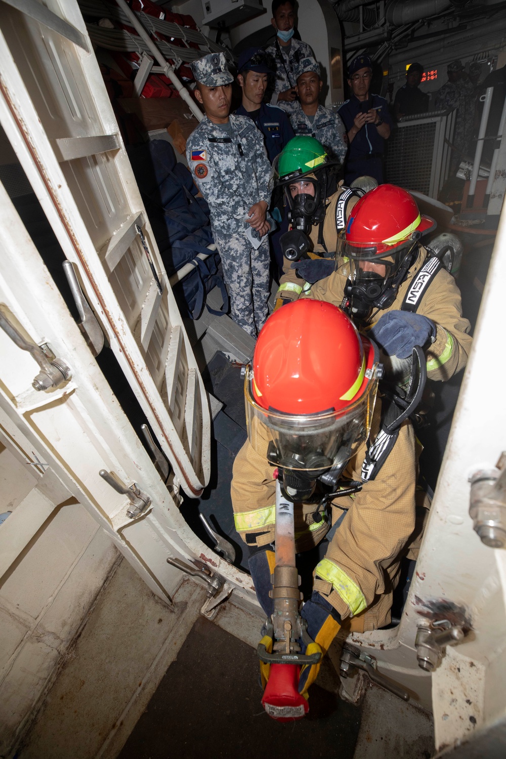 U.S. Coast Guard Cutter Stratton Conducts Damage Control Drills as Part of Trilateral Engagement with Japan and Philippine Coast Guards