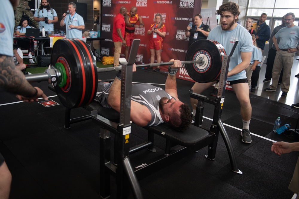 USSOCOM competes in the powerlifting competition during DoD’s 2023 Warrior Games Challenge