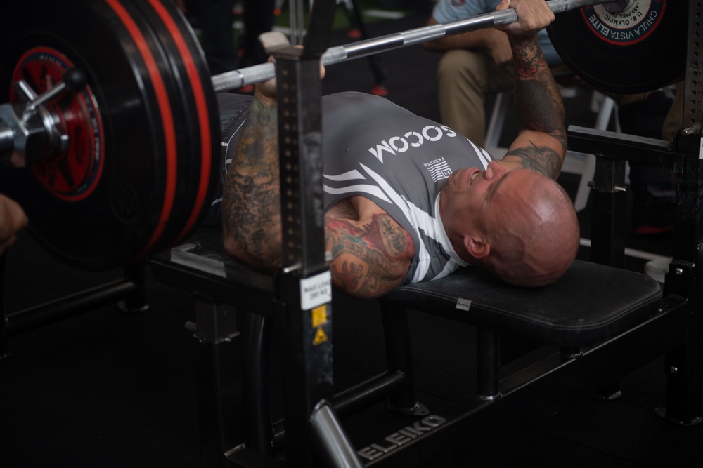 USSOCOM competes in the powerlifting competition during DoD’s 2023 Warrior Games Challenge