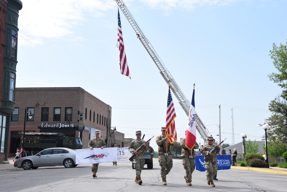 133rd Test Squadron Airmen march under flag