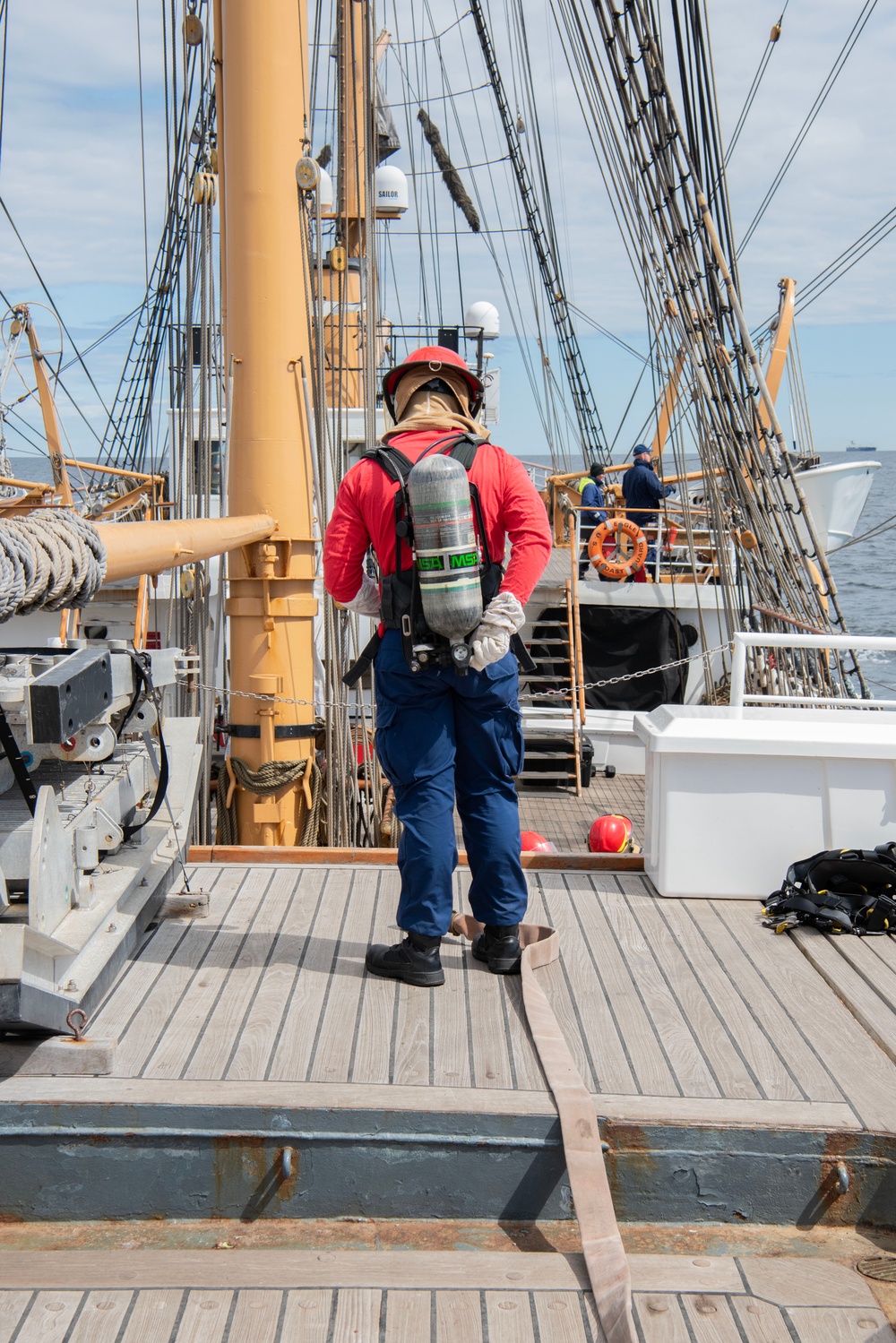 Cadets aboard USCGC Eagle learn damage control