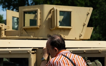 Soldiers assigned to the 508th Military Police Company stage a Static Display in Slobozia, Romania during DEFENDER 23