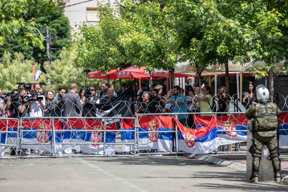 Kosovo Force Soldiers respond to protests in Kosovo