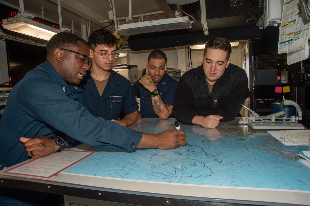 USS Ronald Reagan (CVN 76) Aerographer’s Mate hold training on meteorology