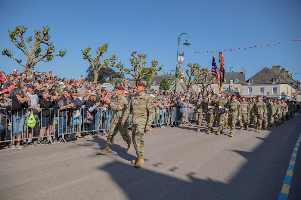 82nd Airborne Division Paratroopers Honored During St. Mere Eglise Parade