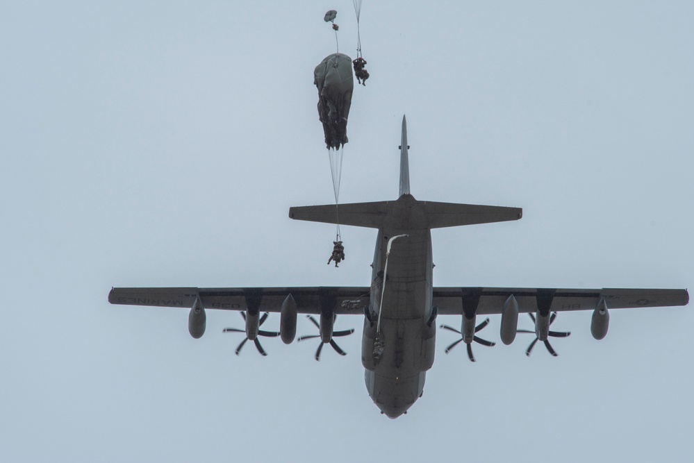 1-509th and 3-509th Infantry Regiments jump together celebrating Geronimo unit lineage