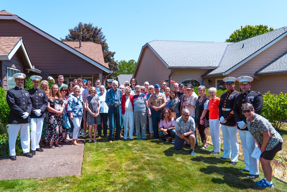 100-Year-Old USMC Veteran Celebrates Milestone Birthday Surrounded by Marines