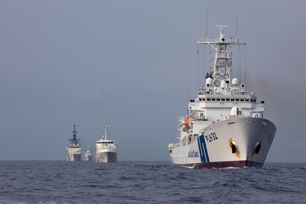 U.S. Coast Guard Cutter Stratton Conducts a Trilateral Engagement with Japan and Philippine Coast Guards