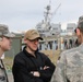 Arleigh Burke-class guided-missile destroyer USS Momsen (DDG 92) pulls into port at Homer, Alaska