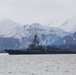 Arleigh Burke-class guided-missile destroyer USS Momsen (DDG 92) pulls into port at Homer, Alaska