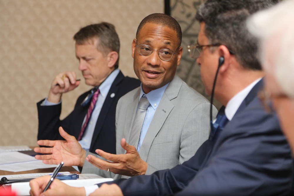 USAID Counselor Clinton White , Acting Assistant Administrator Andrew Plitt, and Chief Digital Democracy and Rights officer Vera Zakem congratulated Libyan Audit Bureau staff who recently completed professional auditor accreditation training.