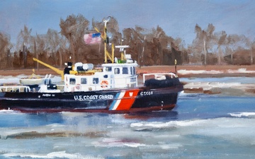 US Coast Guard Art Program 2023 Collection, Ob Id # 202305, &quot;Cutter CAPSTAN breaks ice,&quot; Charles Fawcett (5 of 38)