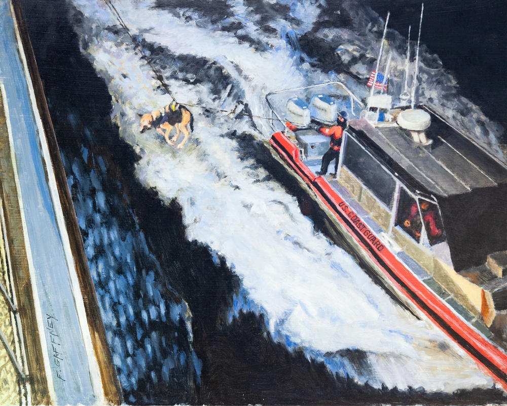 US Coast Guard Art Program 2023 Collection, Ob Id # 202306, &quot;Canine explosive detection team,&quot; Frank Gaffney (6 of 38)