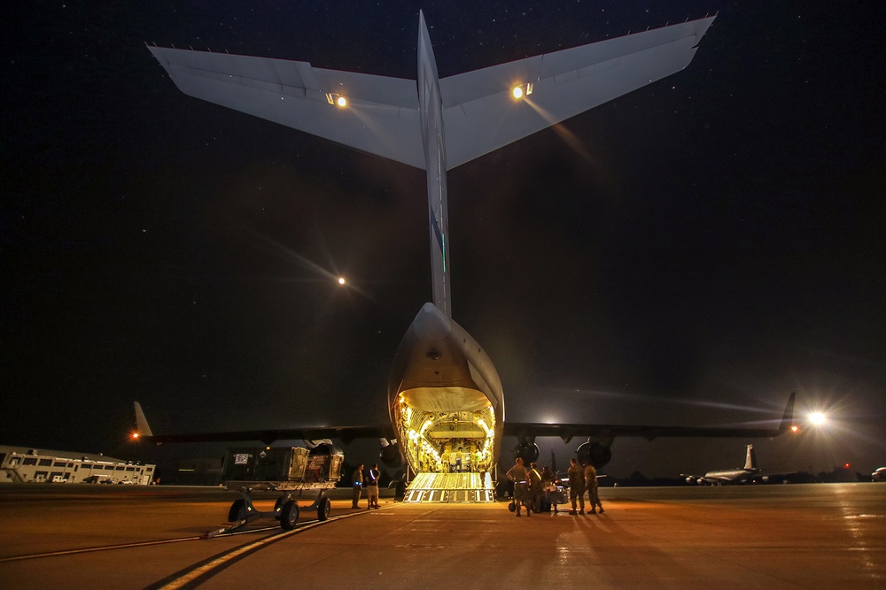 A C-17 Globemaster III Loads For Exercise Air Defender 23 Selfridge Air National Guard Base.