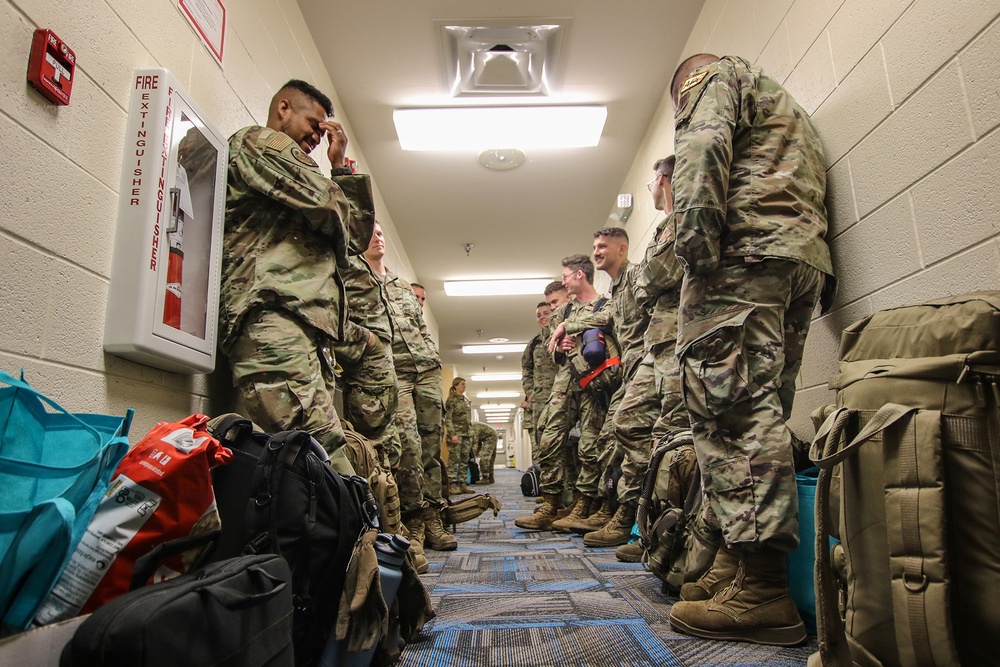 Personnel From The 127th Wing At Selfridge Air National Guard Base Await Departure