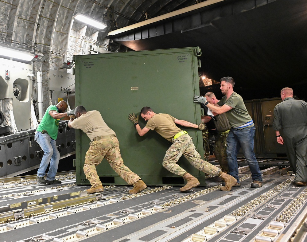 127th Logistics Readiness Squadron Loads Palletized Container onto C-17 Globemaster III.