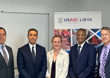 USAID Counselor Clinton White, Acting Assistant Administrator Andrew Plitt , Chief Digital Democracy and Rights Officer Vera Zakem, and Country Representative John Cardenas met with Dr. Emad As Sayeh, Chairman of the High National Elections Commission
