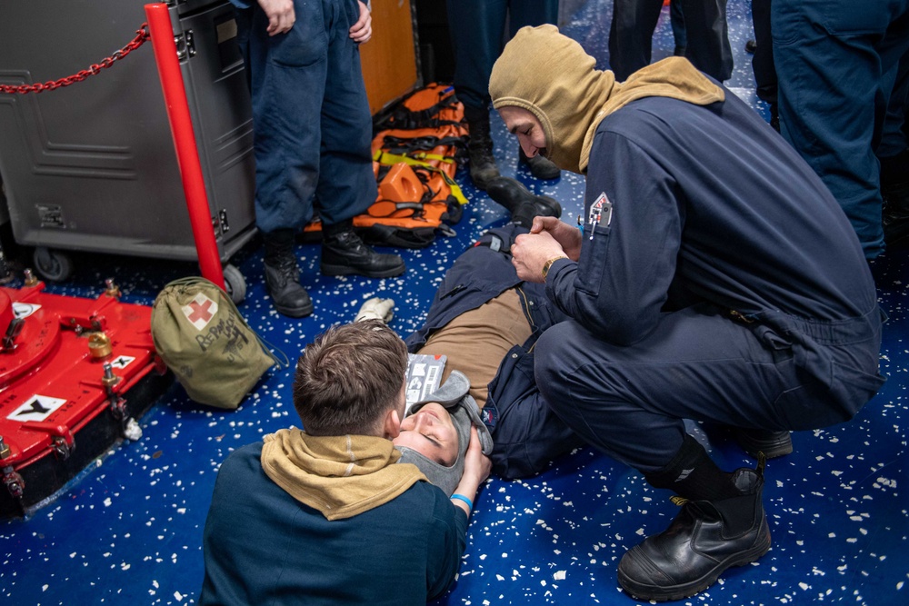 USS Ronald Reagan (CVN 76) Sailors participate in general quarters