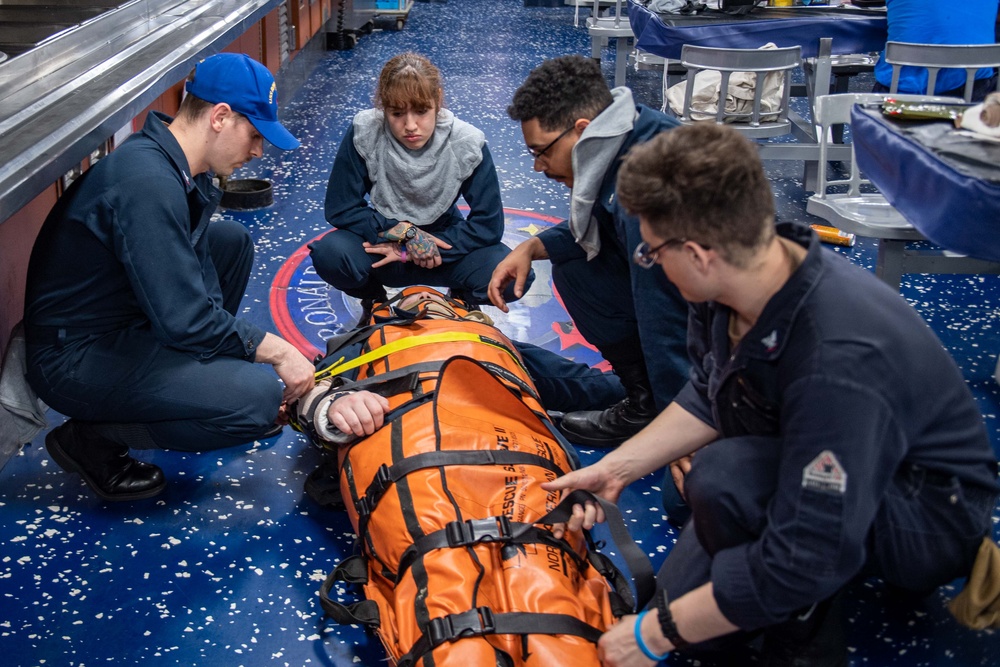 USS Ronald Reagan (CVN 76) Sailors participate in general quarters