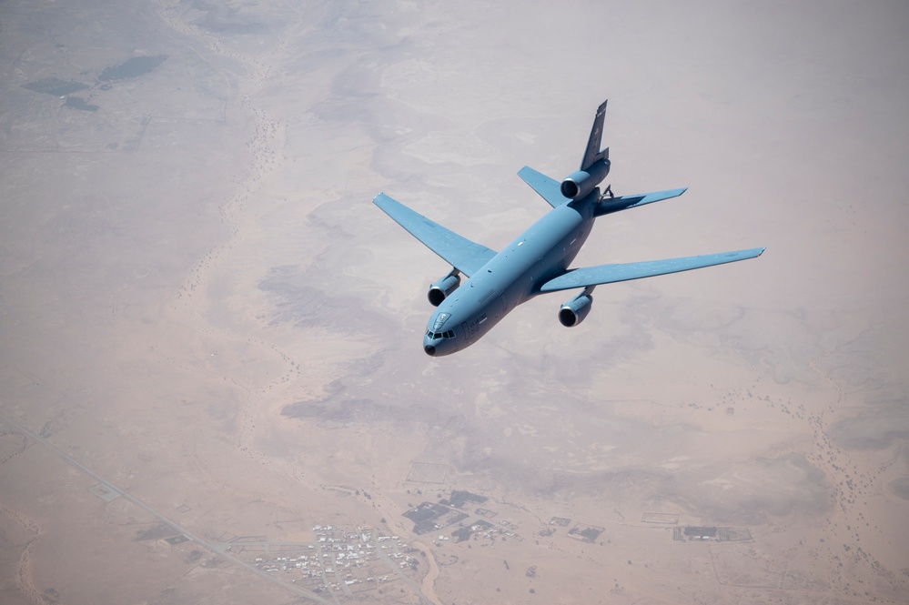 KC-10A Extender Refuels B-1B Lancer during Bomber Task Force