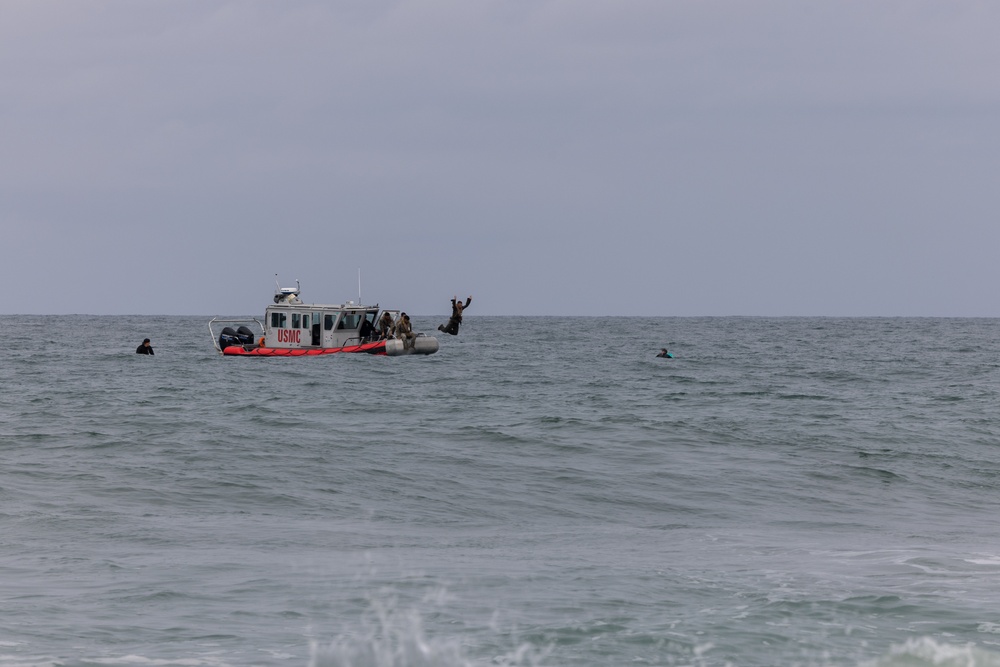 Marines swim to shore during amphibious qualification