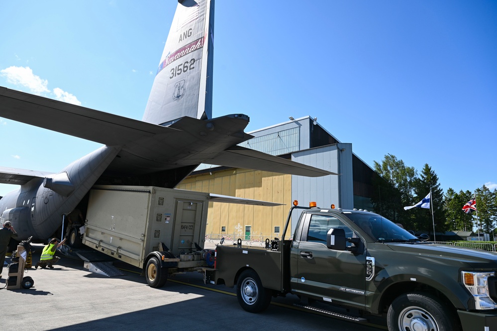 Air National Guard C-130 aircraft deliver cargo in preparation for exercise Air Defender 2023