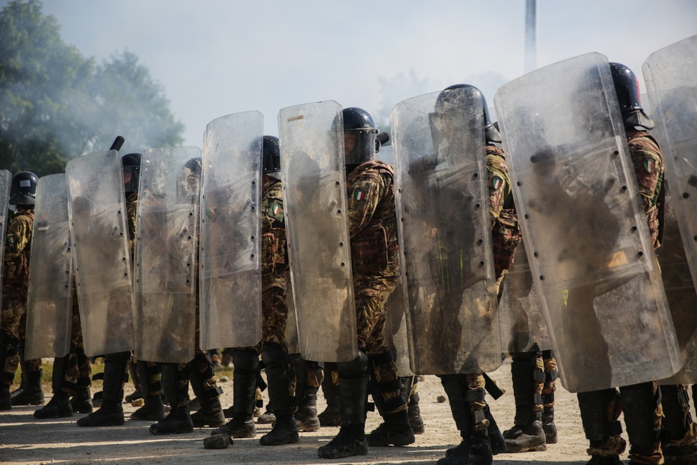 Italian Soldiers Stand Fast During Simulated Riot