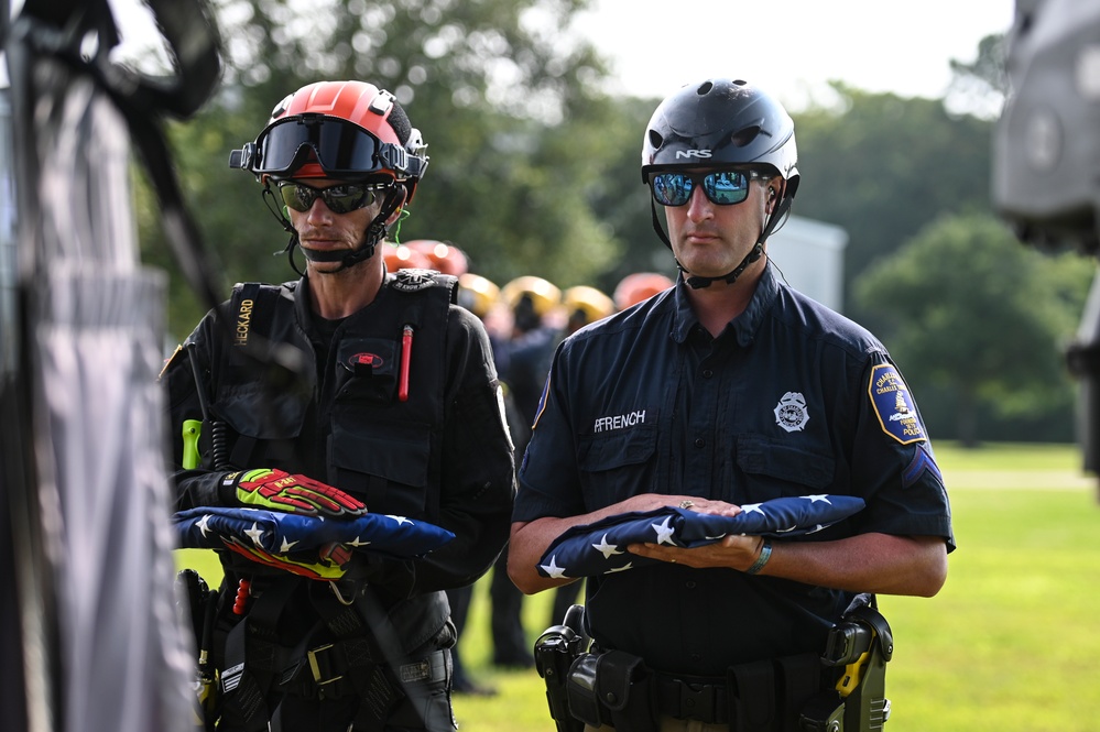 South Carolina National Guard and South Carolina State Fire perform honor flight for Charleston Police Chief Luther Reynolds and Irmo Firefighter James Muller