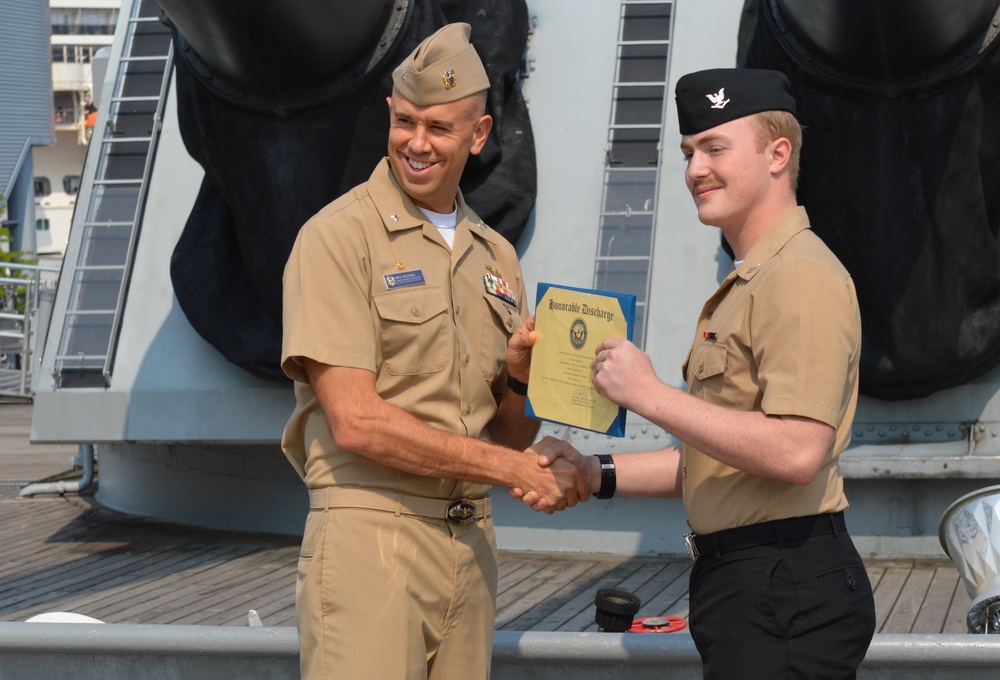 Re-enlistment ceremony aboard the Battleship Wisconsin