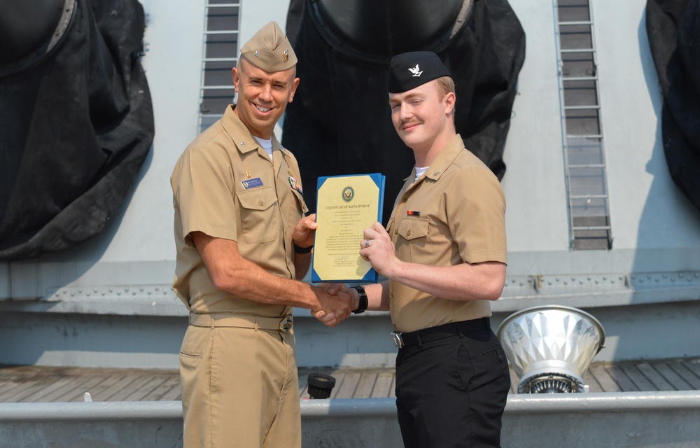 Re-enlistment ceremony aboard the Battleship Wisconsin