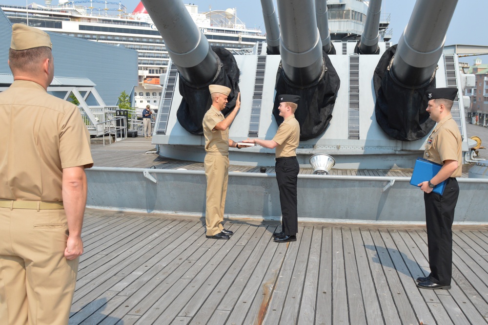 Re-enlistment ceremony on the Battleship Wisconsin